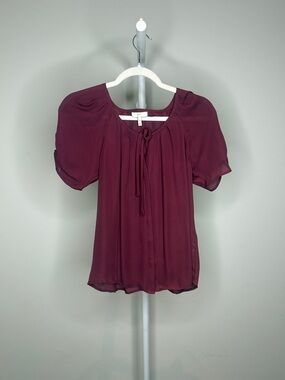 Joie Wine Tie-Front Puff Sleeve Blouse